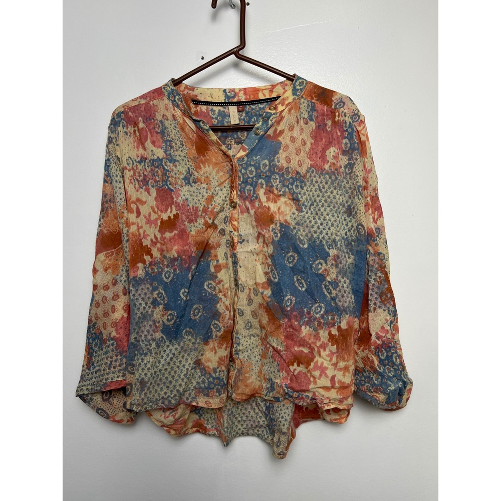 Pilcro Patchwork Floral Print V Neck Long Sleeve Tunic Blouse Top Womens XS Boho